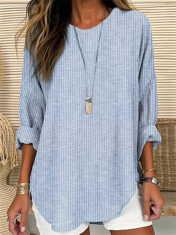 Blouse femme – Coupe ample – Manches longues – Rayures verticales – Tissu respirant