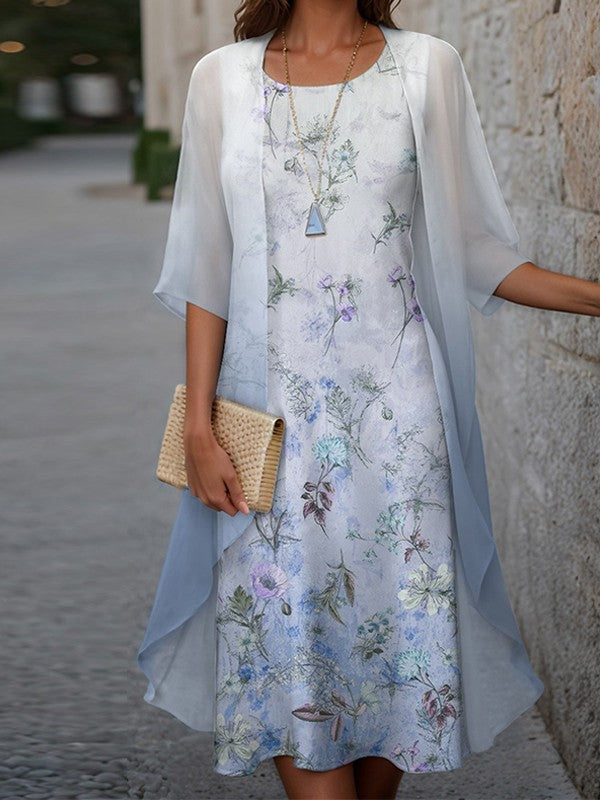 Robe deux pièces femme – Coupe fluide – Voile léger – Imprimé fleuri – Longueur midi