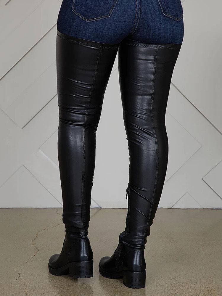 Bottines Hautes Femme - Cuir Véritable - Talon Épais - Bout Rond - Confort et Élégance