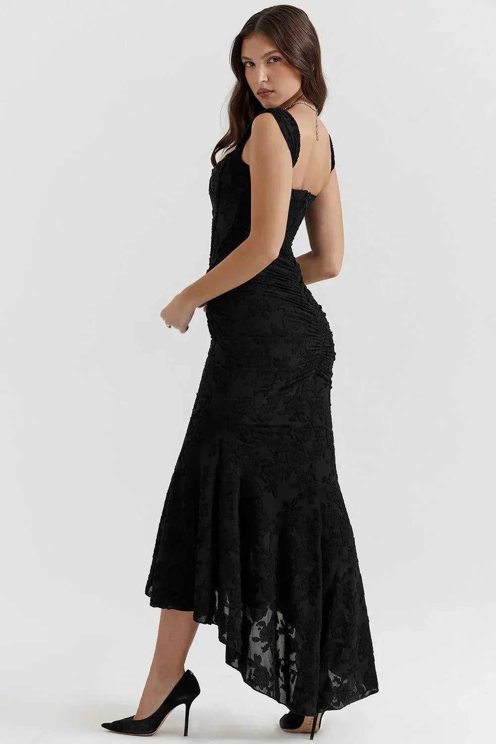 Robe de Soirée Femme - Épaules Dénudées - Corset Ajusté - Dentelle Florale Élégante