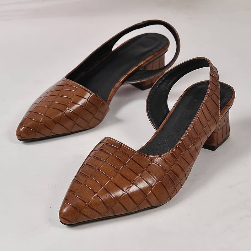 Sandales Slingback Femme - Talon Bloc Confort - Bout Pointu - Effet Cuir Croco