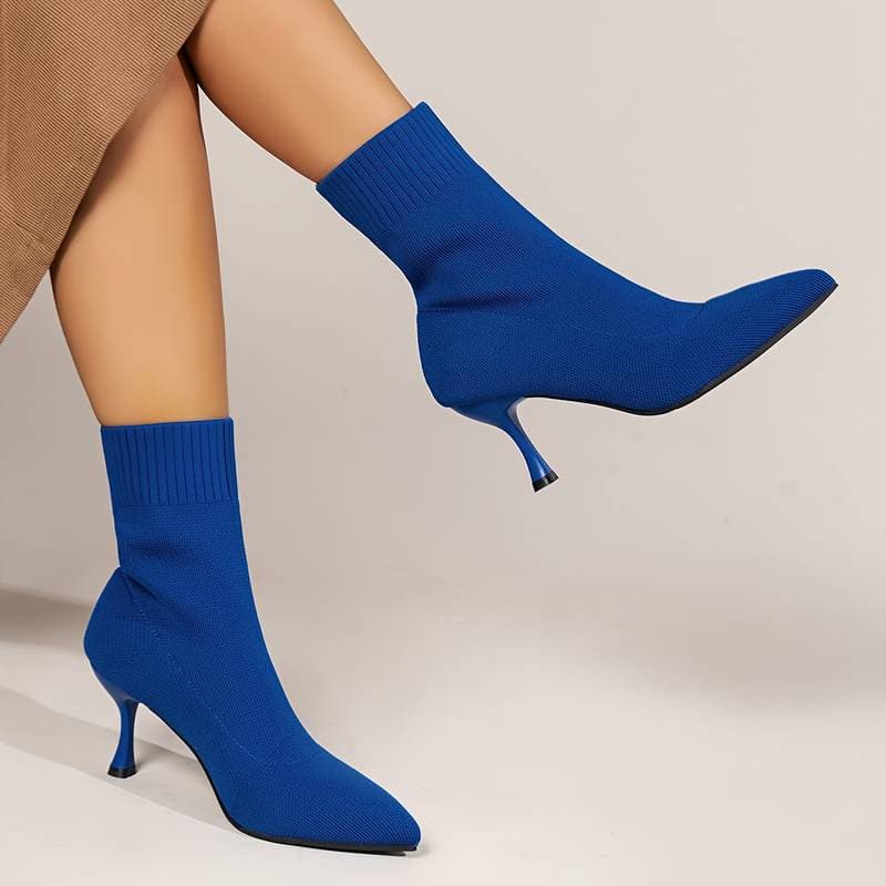 Bottines Femme - Talon Fin - Bout Pointu - Tissu Extensible Confortable