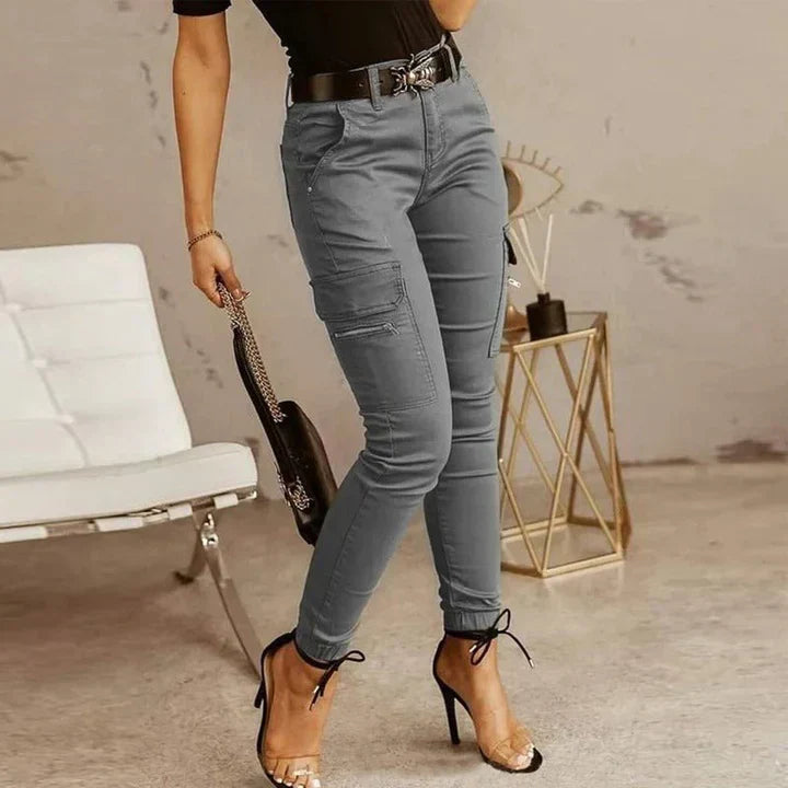 Pantalon Cargo Femme - Coupe Ajustée - Multi-Poches avec Zips - Style Décontracté