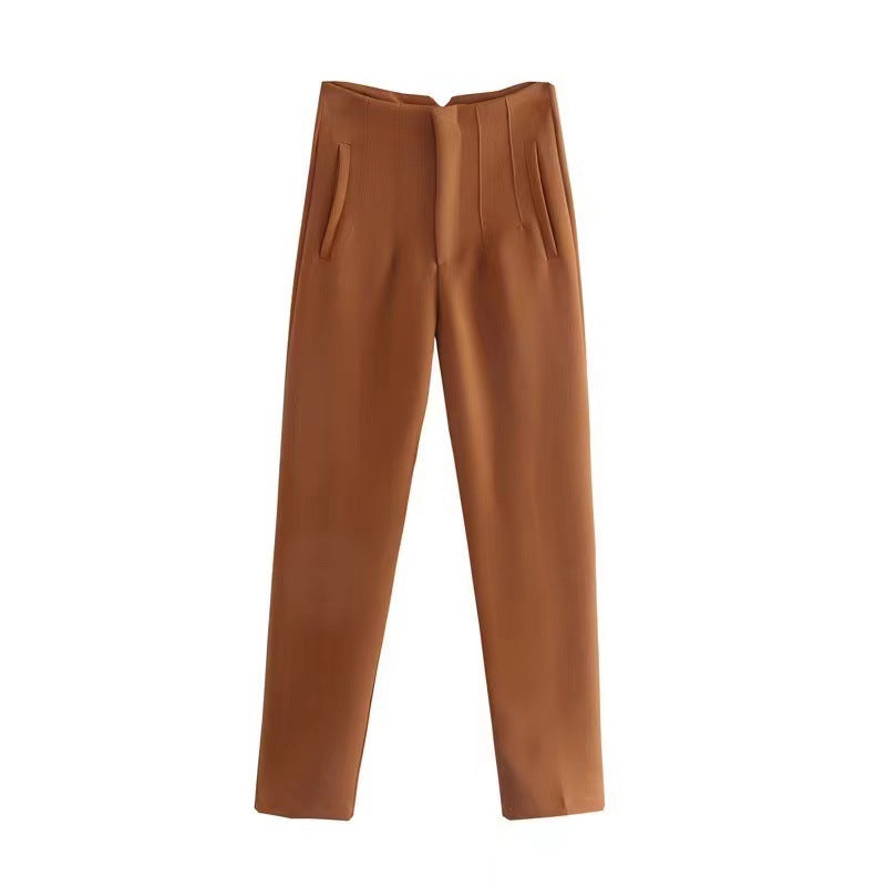 Pantalon Femme - Taille Haute - Coupe Ajustée - Pinces Élégantes - Tissu Léger Respirant