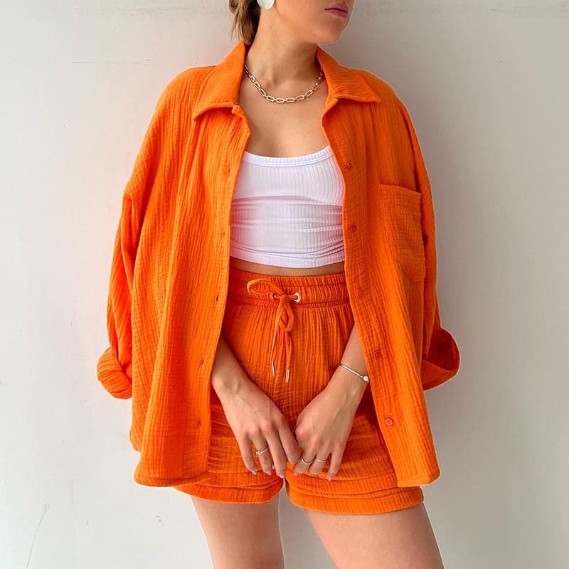 Ensemble Deux Pièces Femme - Chemise Manches Courtes - Short Taille Élastique - Tissu Léger et Confortable
