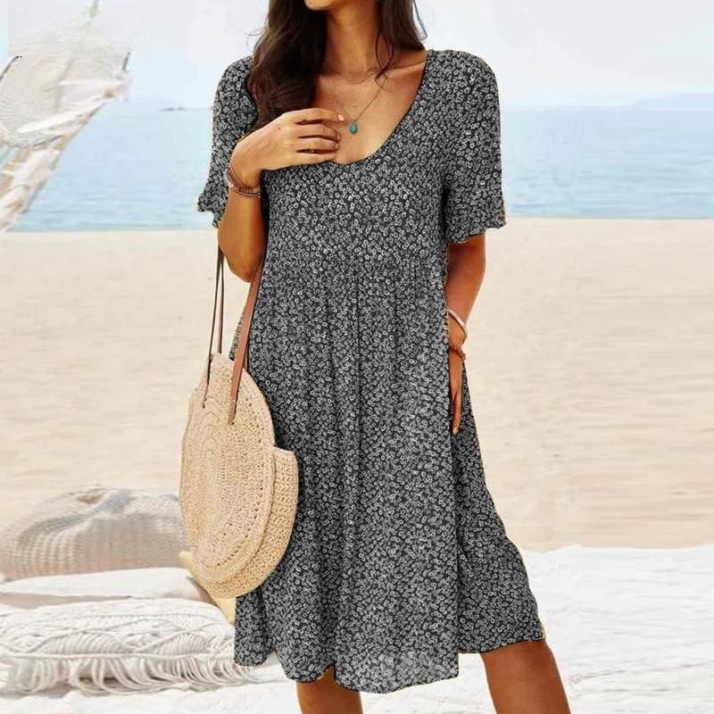 Lina - Robe classique pour femme à col rond