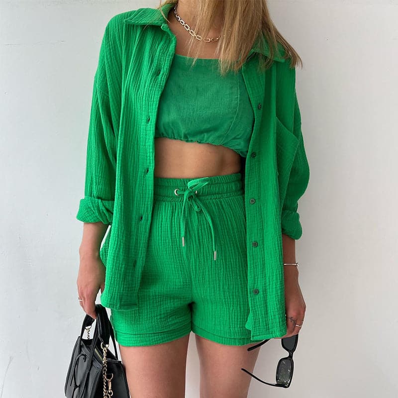 Ensemble Deux Pièces Femme - Chemise Manches Courtes - Short Taille Élastique - Tissu Léger et Confortable