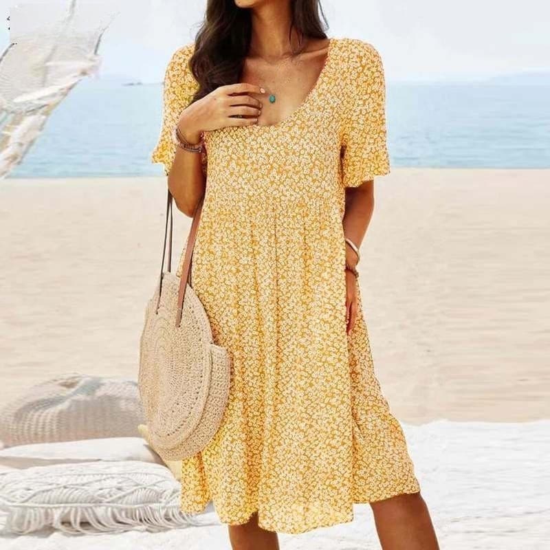 Lina - Robe classique pour femme à col rond