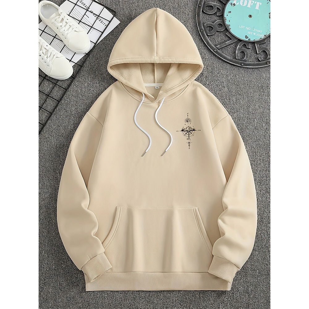 Sweat à capuche homme – Coupe régulière – Coton doux – Imprimé boussole – Poche kangourou