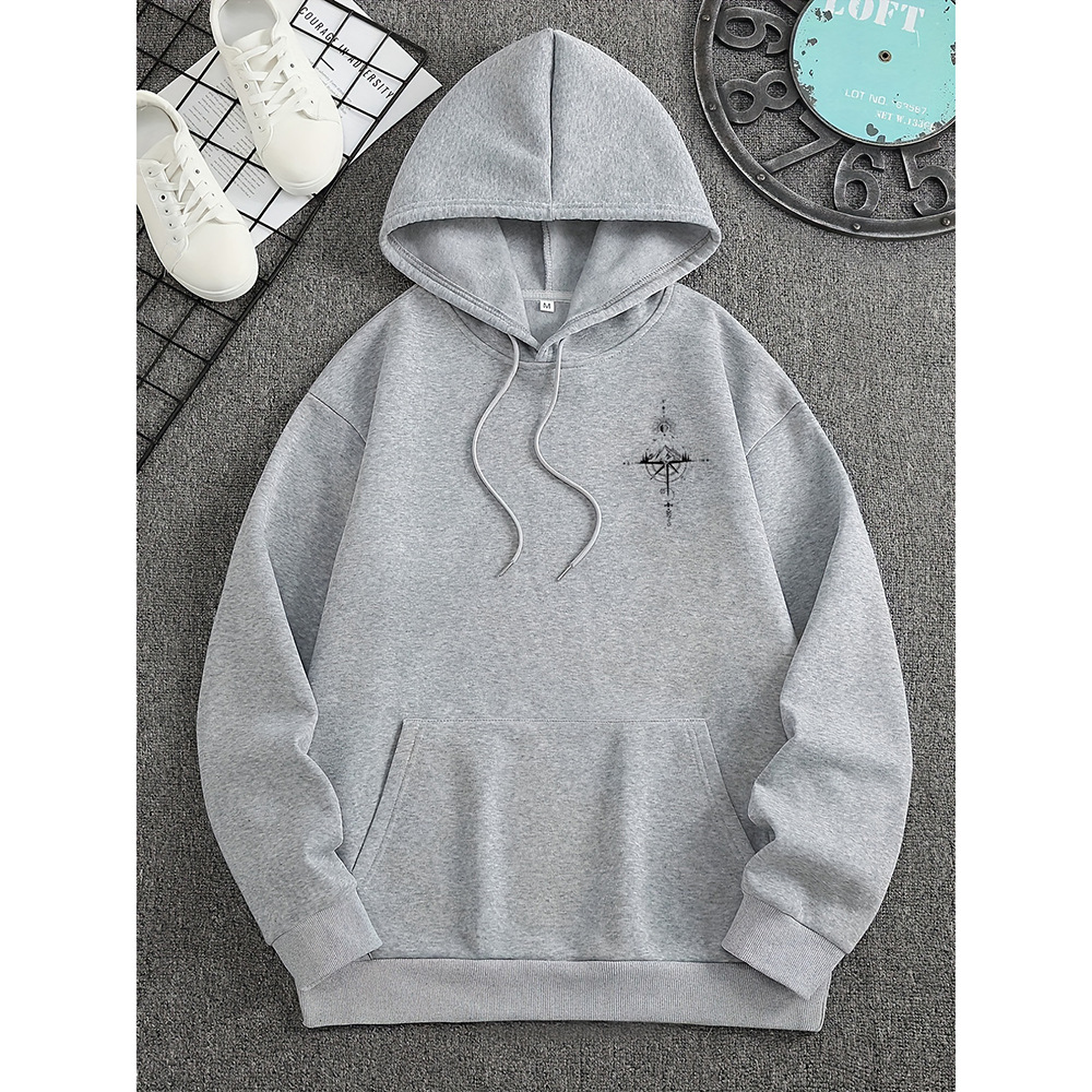 Sweat à capuche homme – Coupe régulière – Coton doux – Imprimé boussole – Poche kangourou