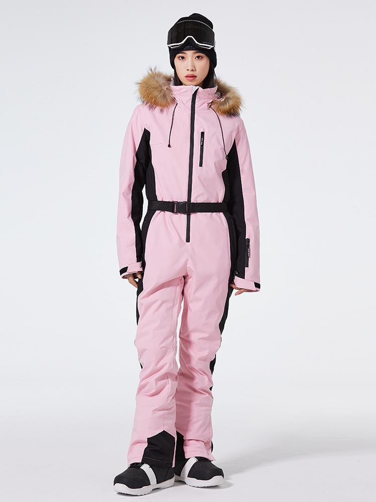Combinaison de ski femme – Coupe slim – Imperméable et coupe-vent – Capuche fausse fourrure