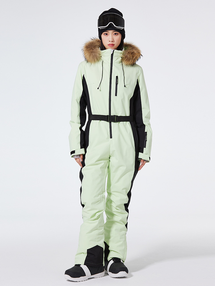 Combinaison de ski femme – Coupe slim – Imperméable et coupe-vent – Capuche fausse fourrure