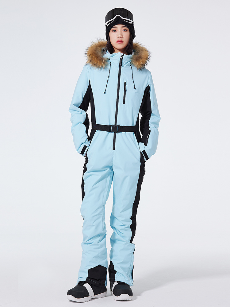 Combinaison de ski femme – Coupe slim – Imperméable et coupe-vent – Capuche fausse fourrure