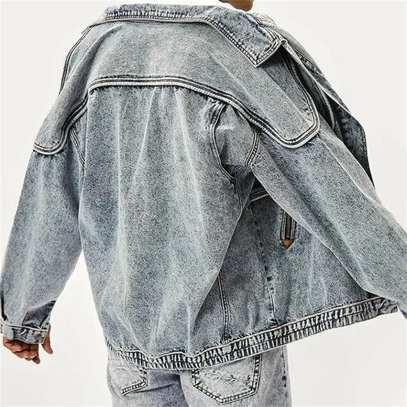 Veste en jean homme – Coupe décontractée – Poches à rabat – Détails zippés épaules