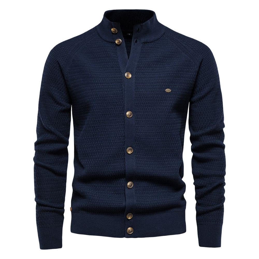 Sweatshirt homme – Coupe slim – Col montant côtelé – Boutonnage frontal – Maille texturée