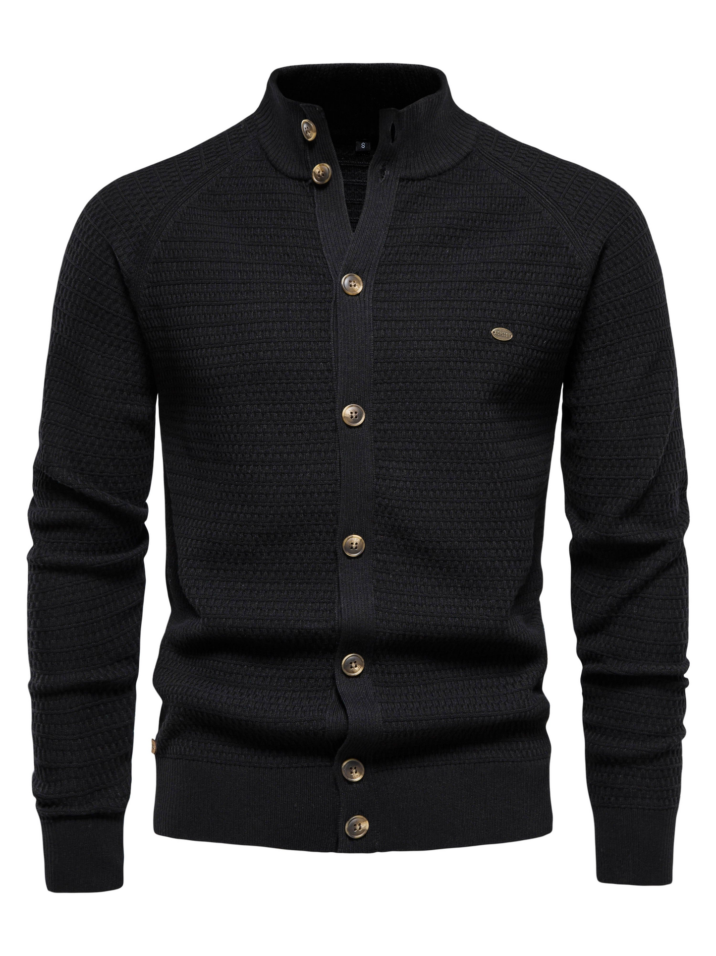 Sweatshirt homme – Coupe slim – Col montant côtelé – Boutonnage frontal – Maille texturée