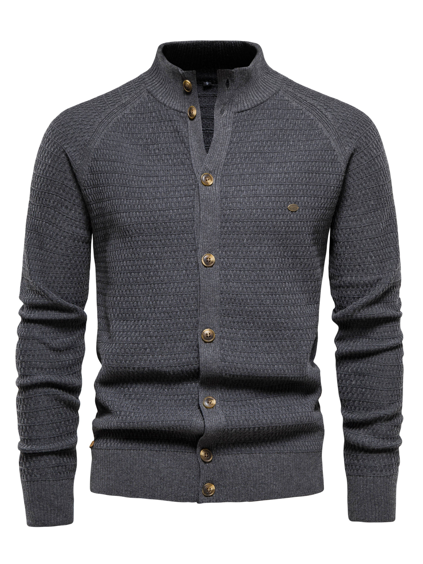 Sweatshirt homme – Coupe slim – Col montant côtelé – Boutonnage frontal – Maille texturée