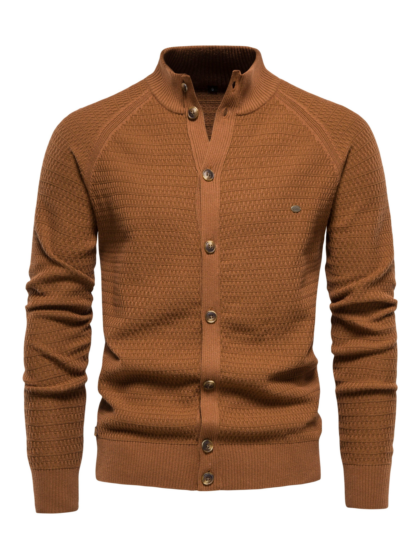 Sweatshirt homme – Coupe slim – Col montant côtelé – Boutonnage frontal – Maille texturée