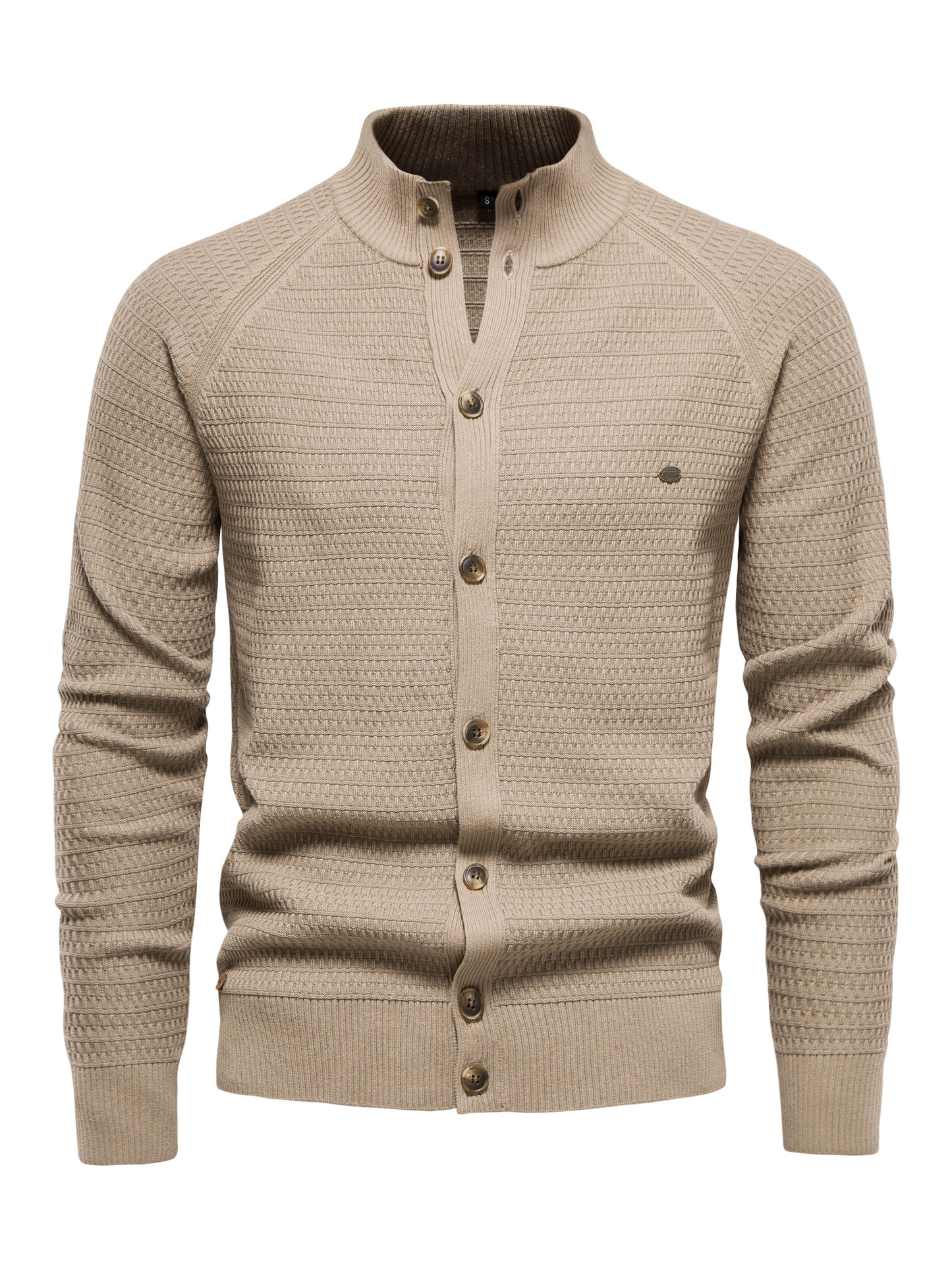 Sweatshirt homme – Coupe slim – Col montant côtelé – Boutonnage frontal – Maille texturée