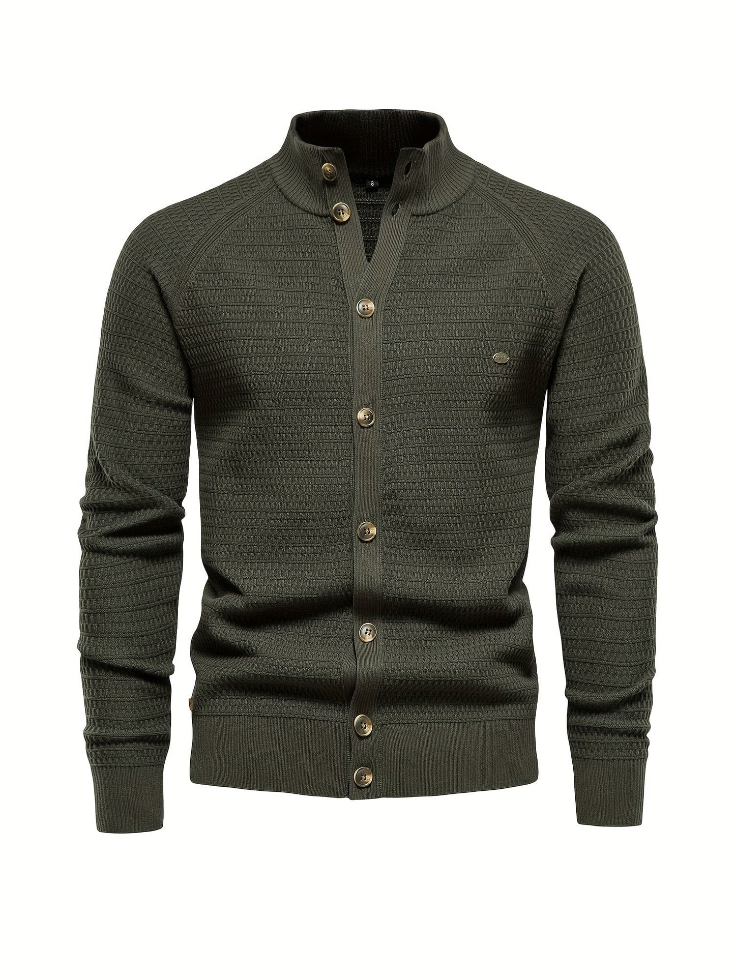 Sweatshirt homme – Coupe slim – Col montant côtelé – Boutonnage frontal – Maille texturée