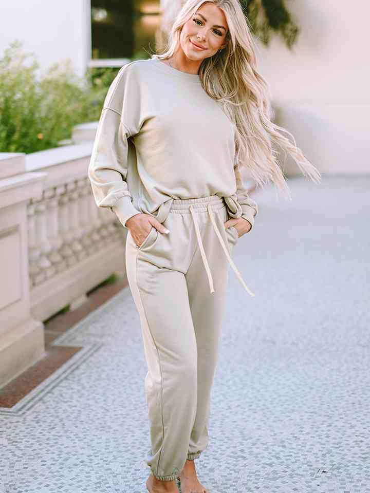 Ensemble de détente femme – Coupe décontractée – Coton doux – Taille élastique – Poignets côtelés
