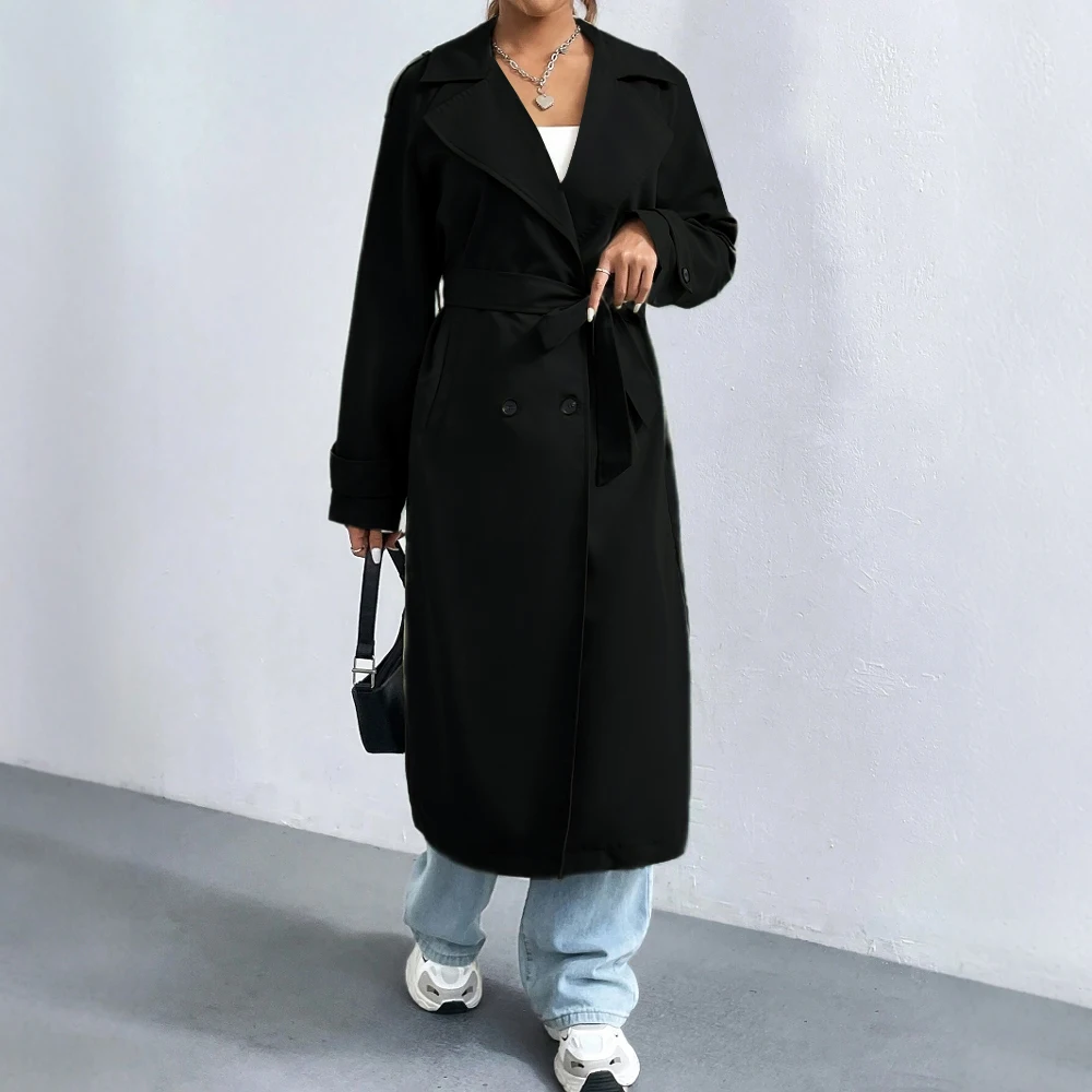 Manteau trench femme – Coupe droite – Longue – Double boutonnage – Col à revers