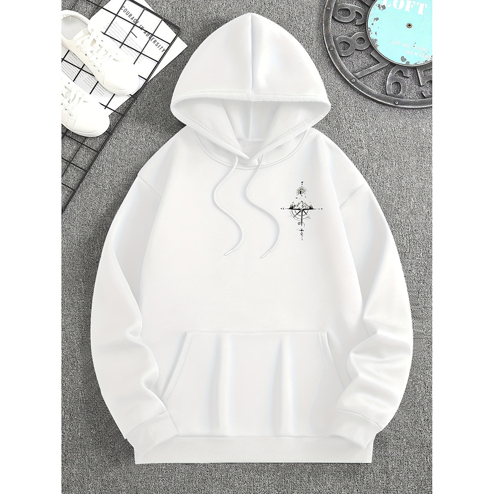 Sweat à capuche homme – Coupe régulière – Coton doux – Imprimé boussole – Poche kangourou