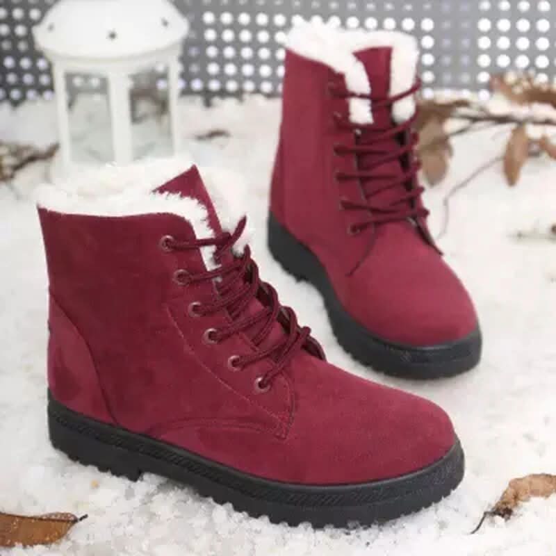 Bottes Femme - Suédées avec Doublure Chaude - Montantes à Lacets - Semelle Antidérapante