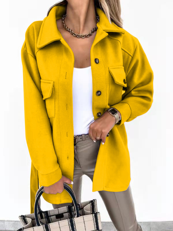 Veste femme boutonnée – Coupe décontractée – Col classique – Poches à rabat