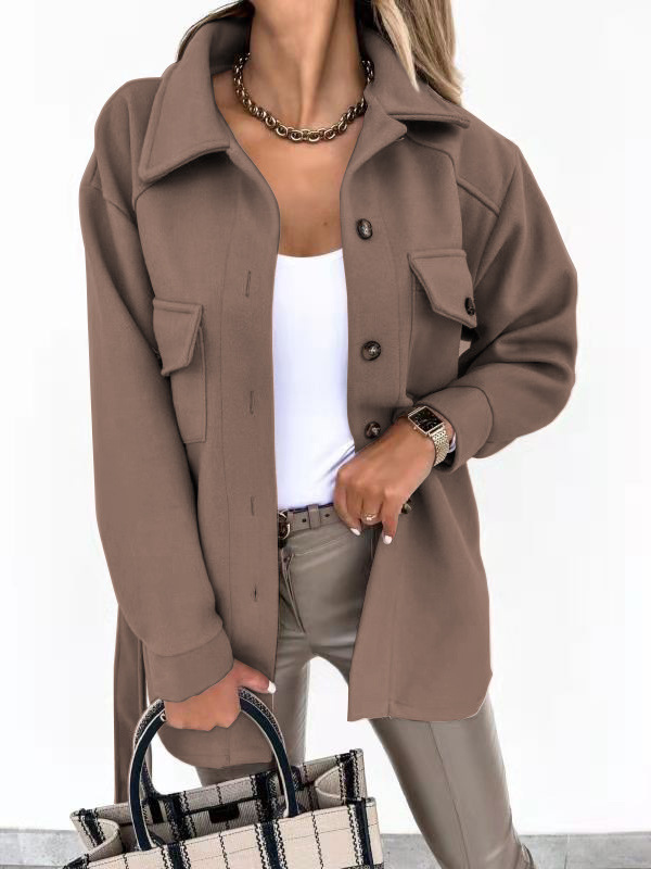 Veste femme boutonnée – Coupe décontractée – Col classique – Poches à rabat