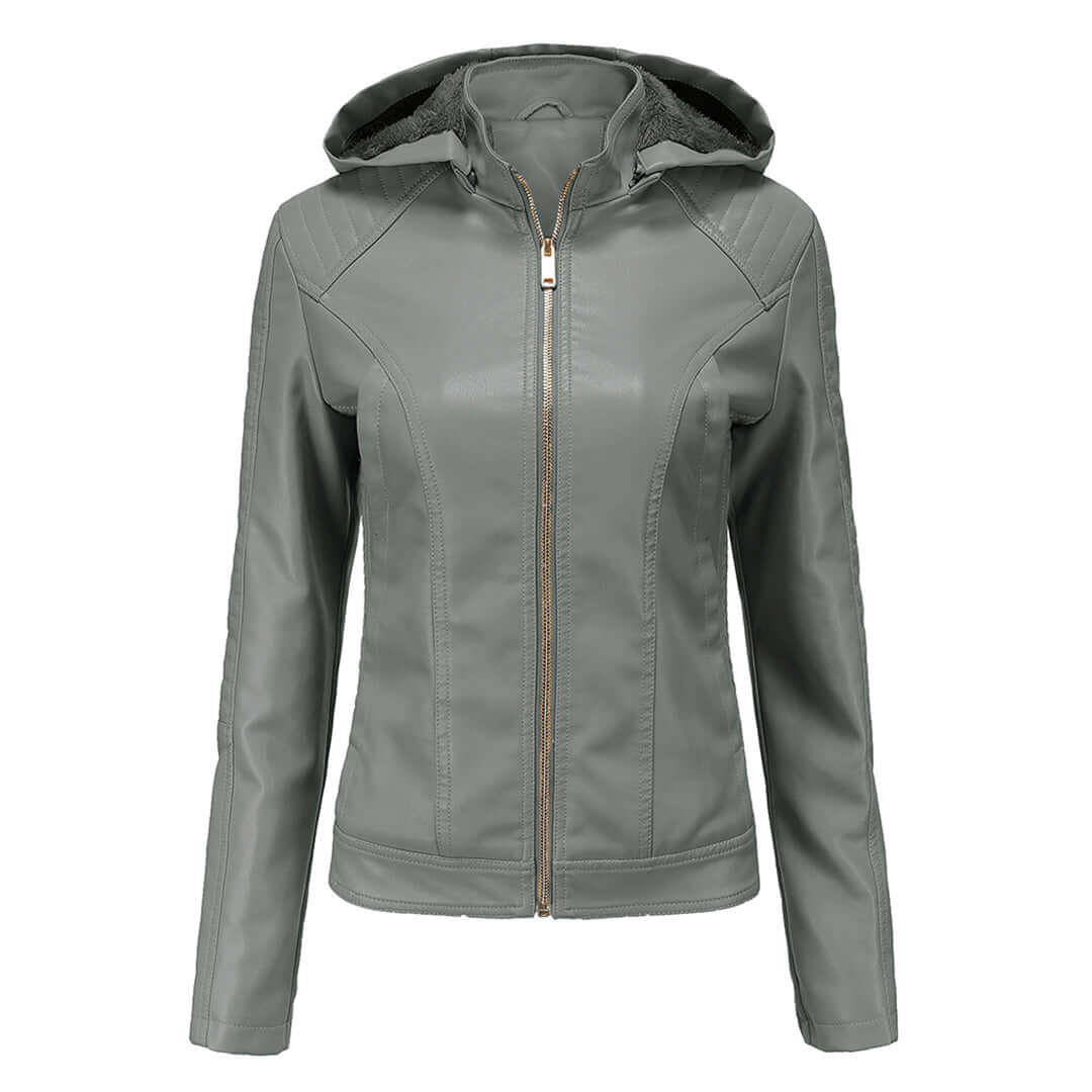 Veste femme – Similicuir – Coupe ajustée – Capuche amovible – Doublure chaude