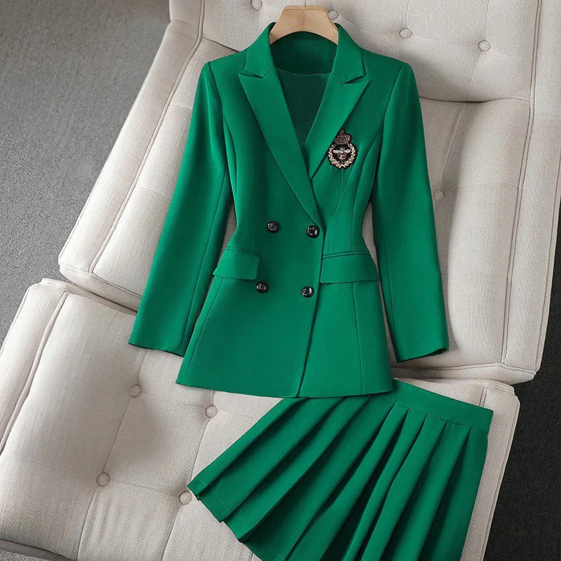 Femme Ensemble Deux Pièces - Tissu Tissé Structuré - Coupe Slim - Col Revers Crantés