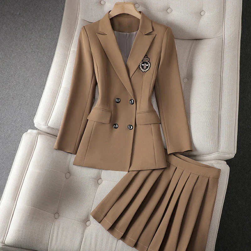 Femme Ensemble Deux Pièces - Tissu Tissé Structuré - Coupe Slim - Col Revers Crantés