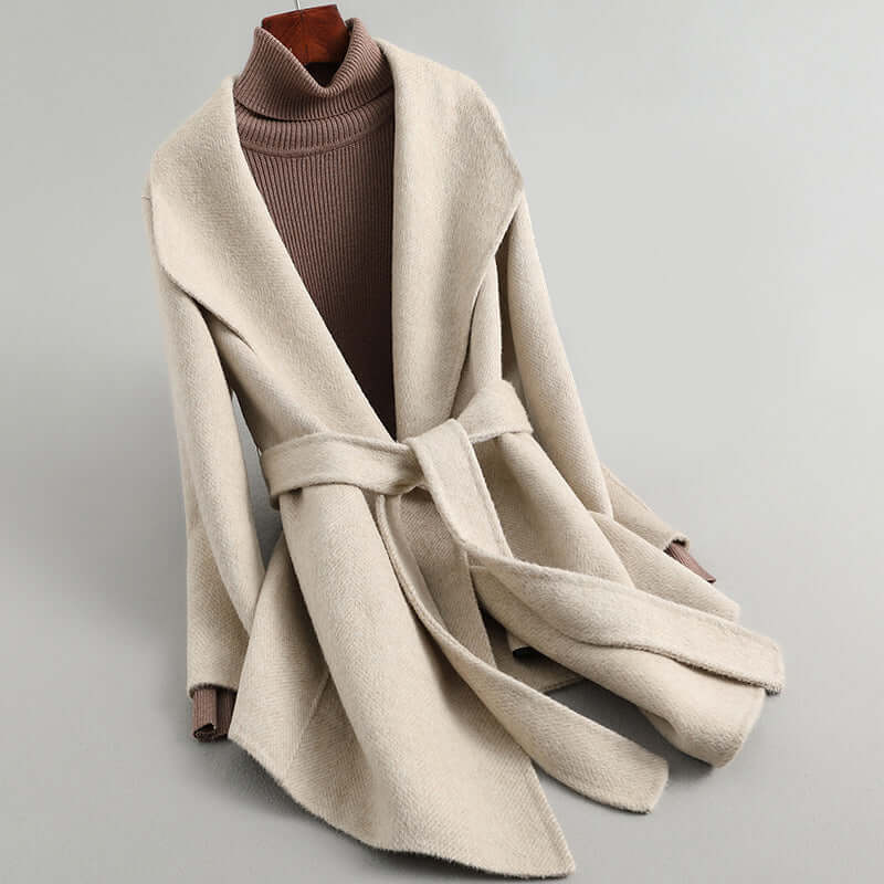 Veste femme – Coupe cintrée – Style croisé – Ceinture à la taille – Longueur mi-cuisse