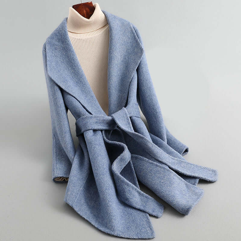 Veste femme – Coupe cintrée – Style croisé – Ceinture à la taille – Longueur mi-cuisse