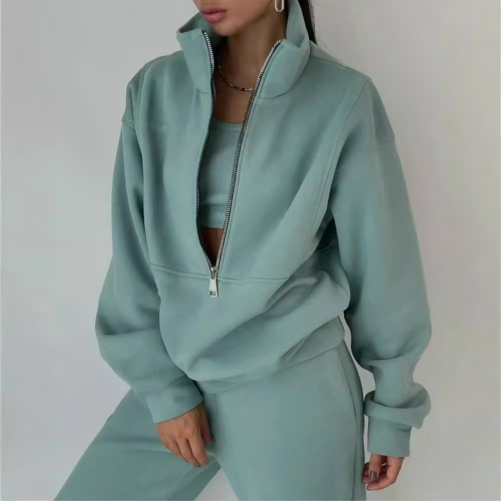Ensemble de survêtement femme – Coupe décontractée – Col zippé – Taille élastique