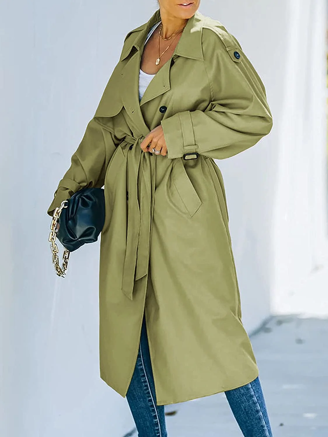 Femme Trench-Coat - Coton - Col à Revers Cranté - Longueur Mi-Mollet