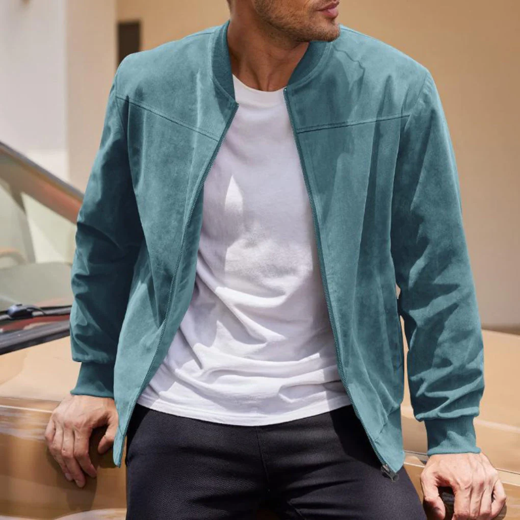 Veste homme – Coupe classique – Effet suédine doux – Sans col – Fermeture zippée