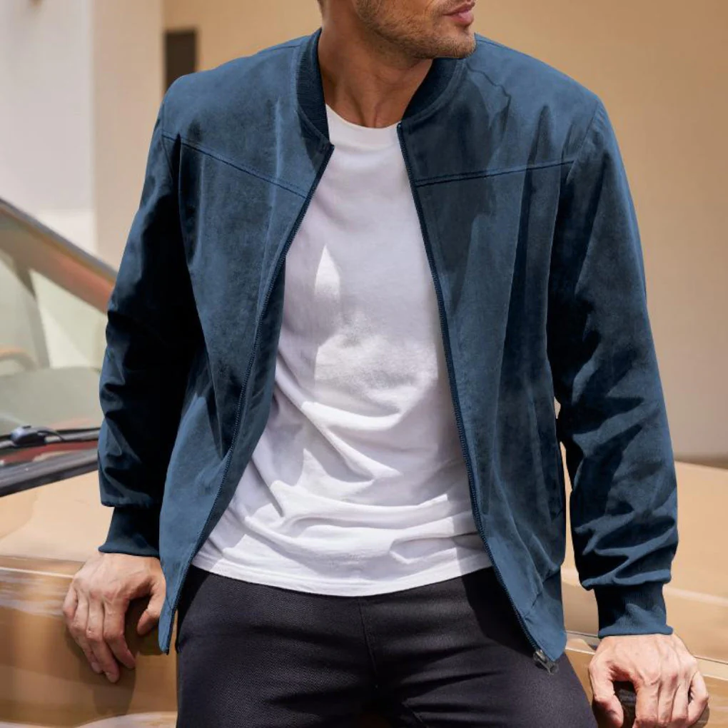 Veste homme – Coupe classique – Effet suédine doux – Sans col – Fermeture zippée