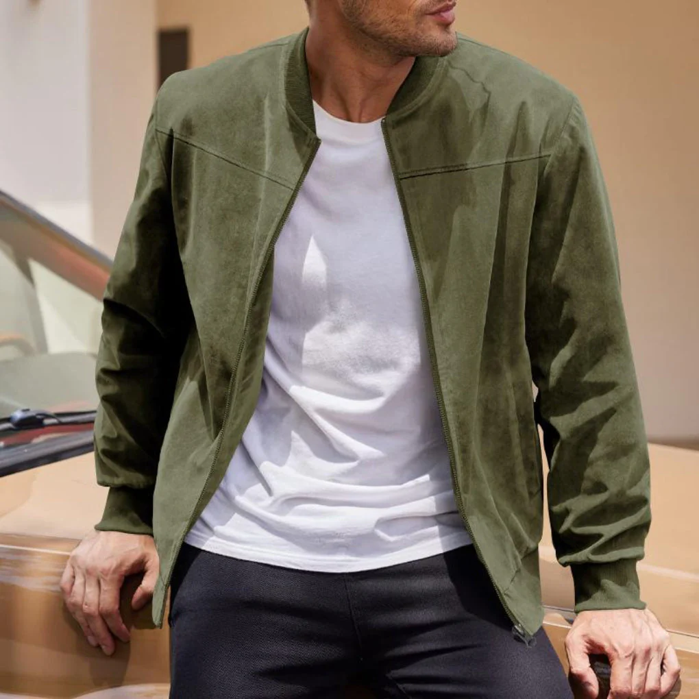 Veste homme – Coupe classique – Effet suédine doux – Sans col – Fermeture zippée