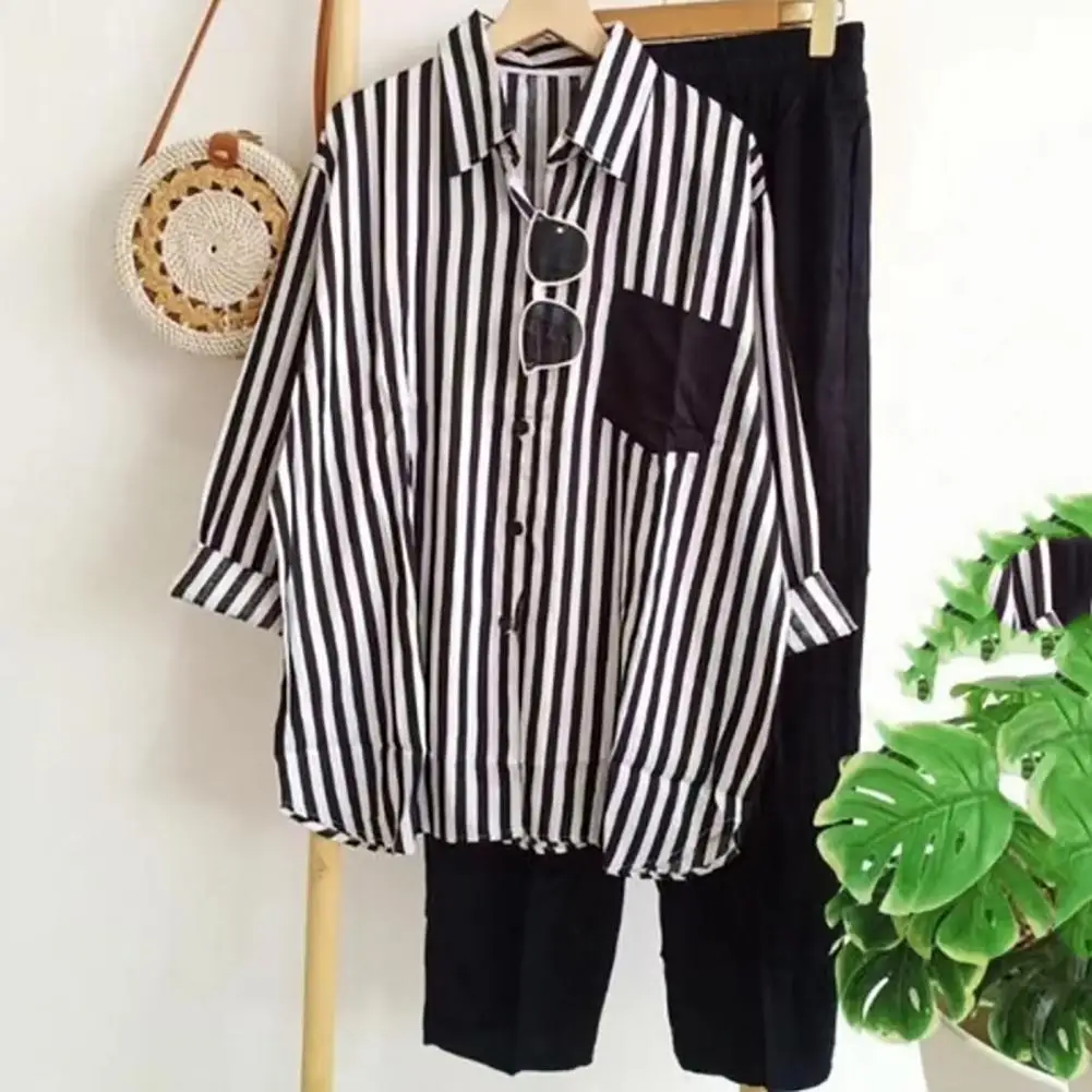 Ensemble Femme – Linnen – Chemise Oversize Boutonnée + Pantalon Large Taille Élastique