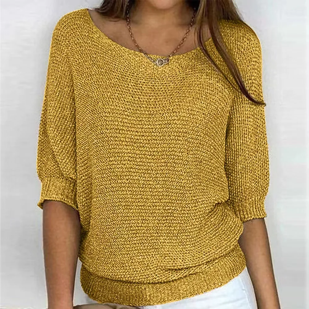 Top Femme – Coupe Décontractée – Tricot Texturé – Manches Bouffantes – Finitions Côtelées