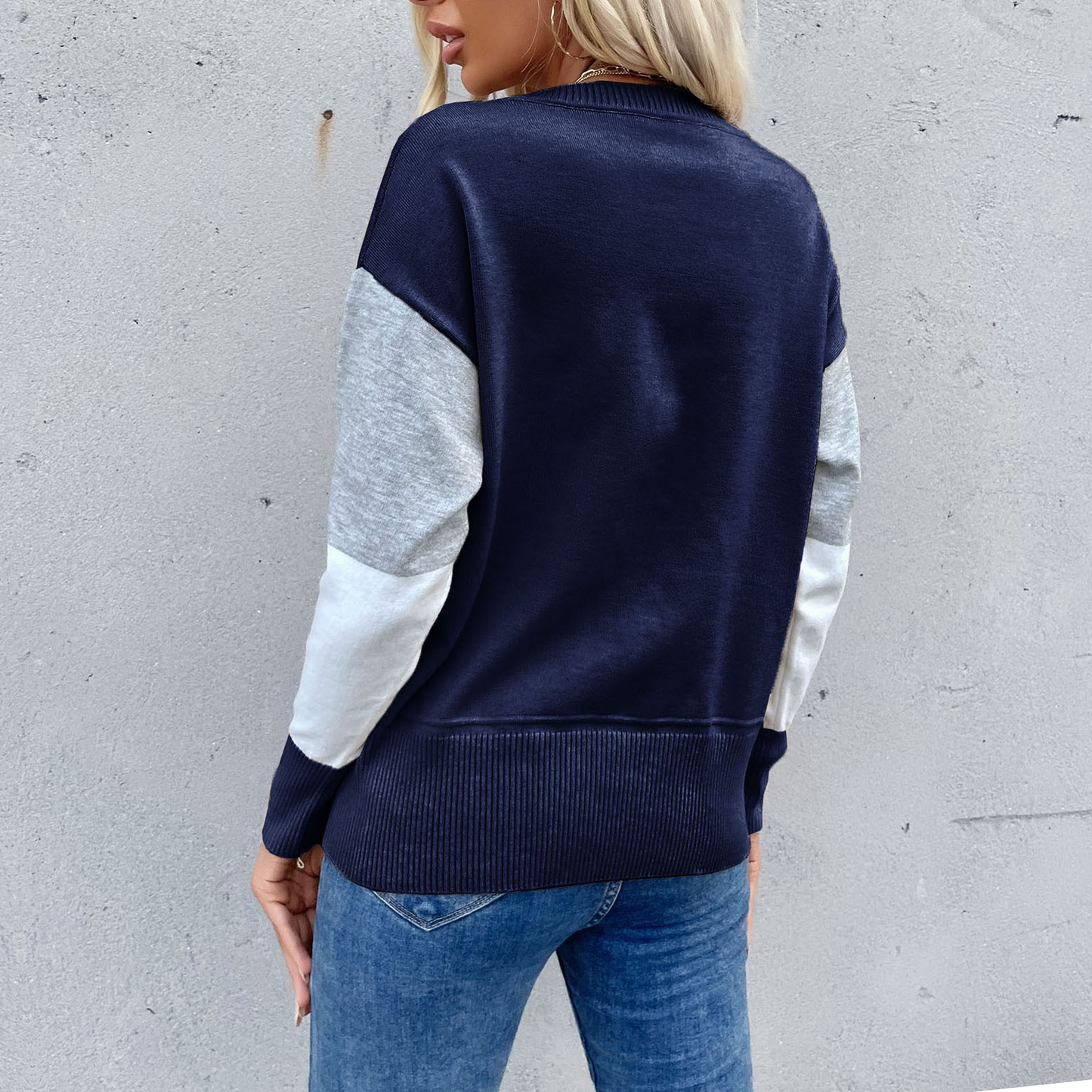 Femme Sweatshirt - Coton - Coupe décontractée - Col rond côtelé