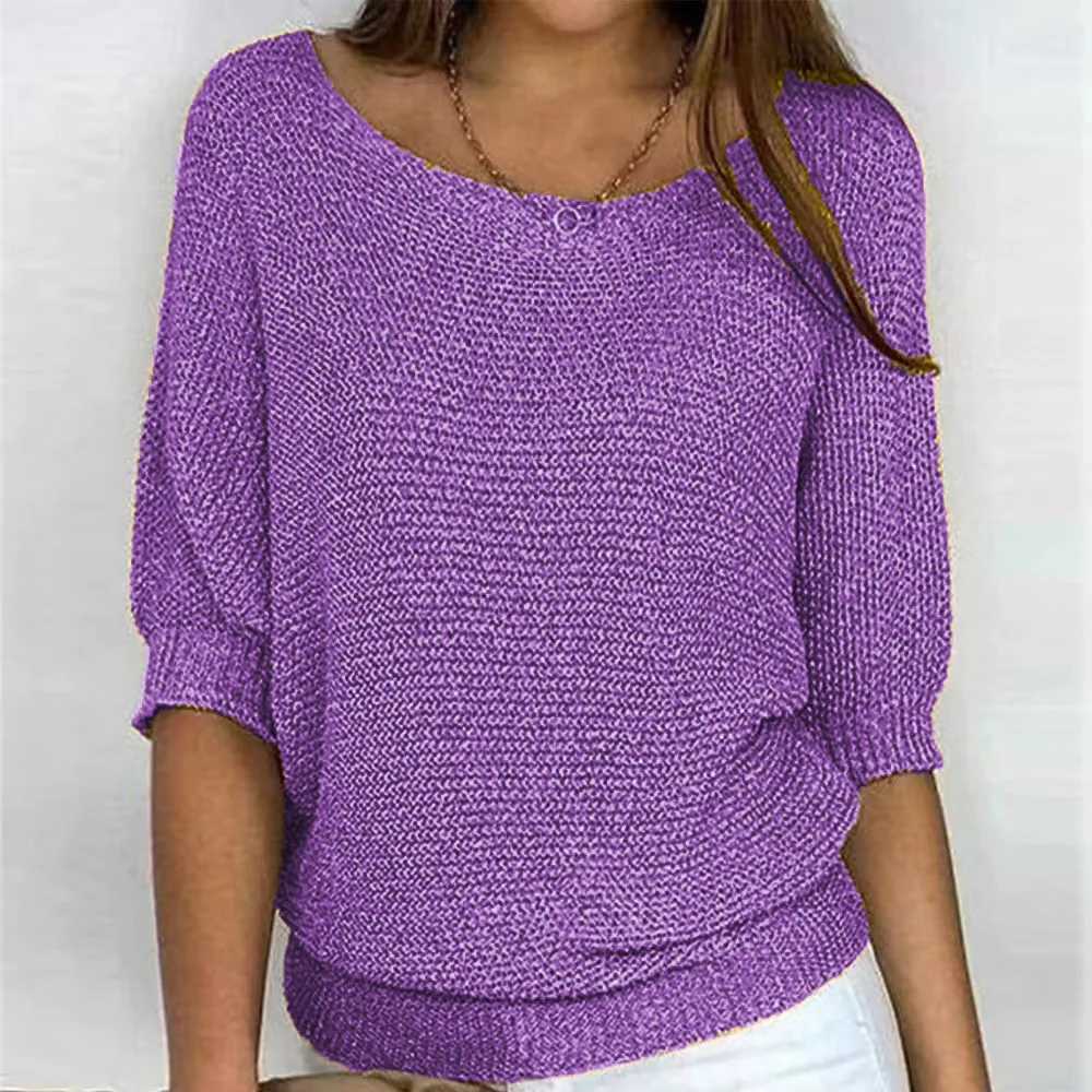 Top Femme – Coupe Décontractée – Tricot Texturé – Manches Bouffantes – Finitions Côtelées