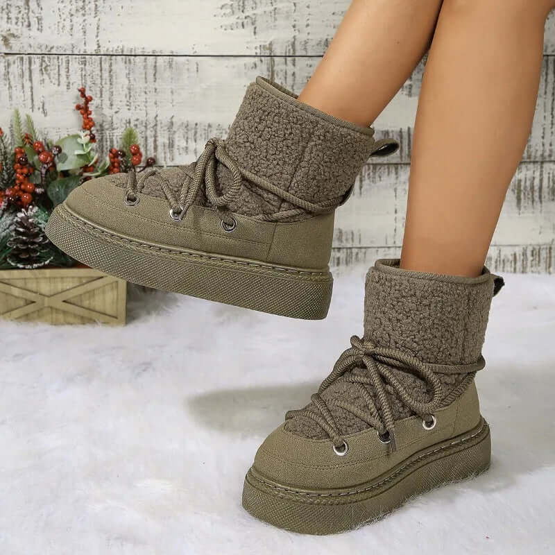 Bottes neige femme – Mi-mollet – Imperméables – Laçage – Doublure fourrure