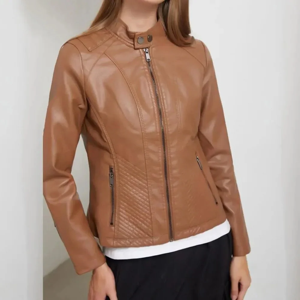 Veste femme – Coupe slim – Effet cuir – Panneaux matelassés – Fermeture zippée