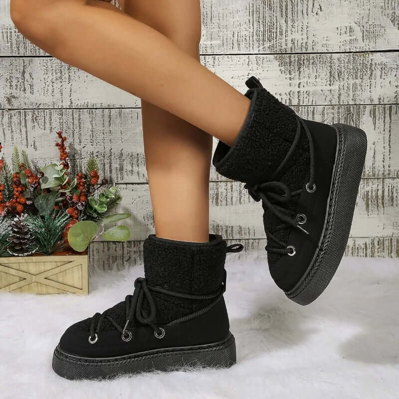 Bottes neige femme – Mi-mollet – Imperméables – Laçage – Doublure fourrure
