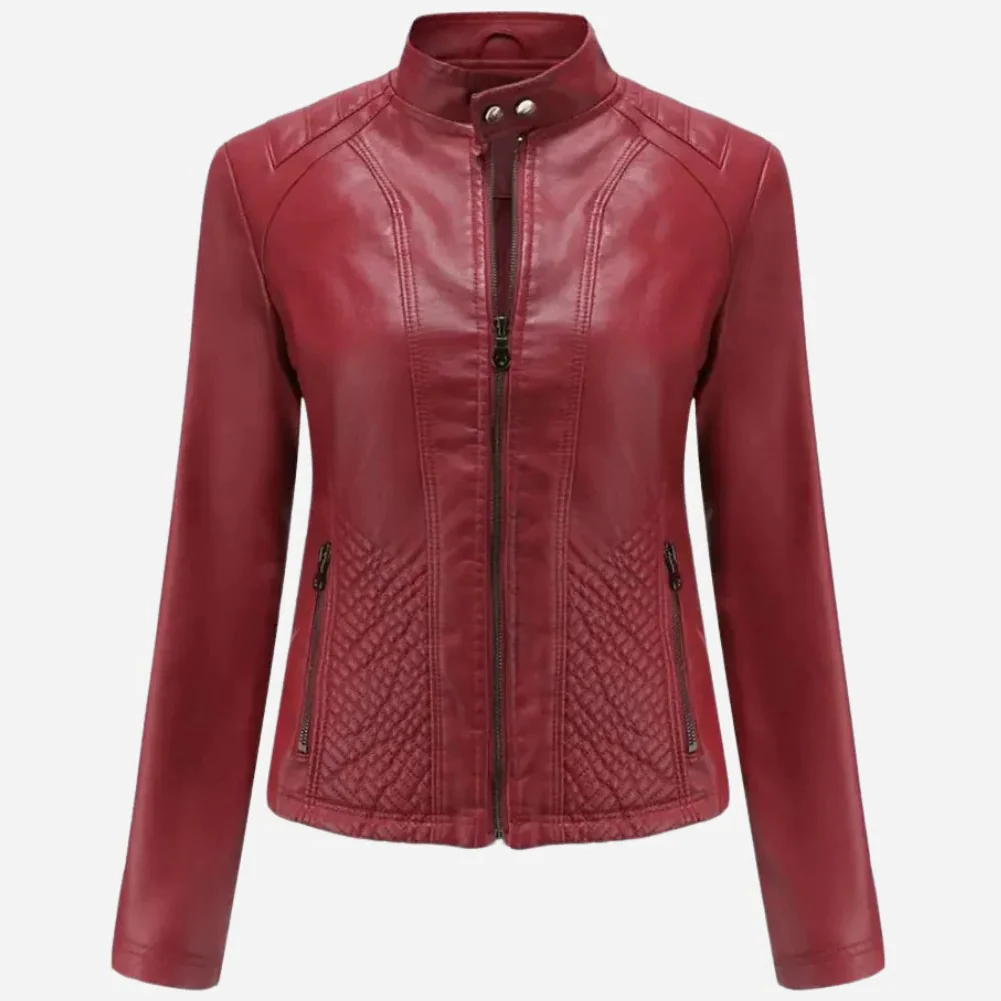 Veste femme – Coupe slim – Effet cuir – Panneaux matelassés – Fermeture zippée