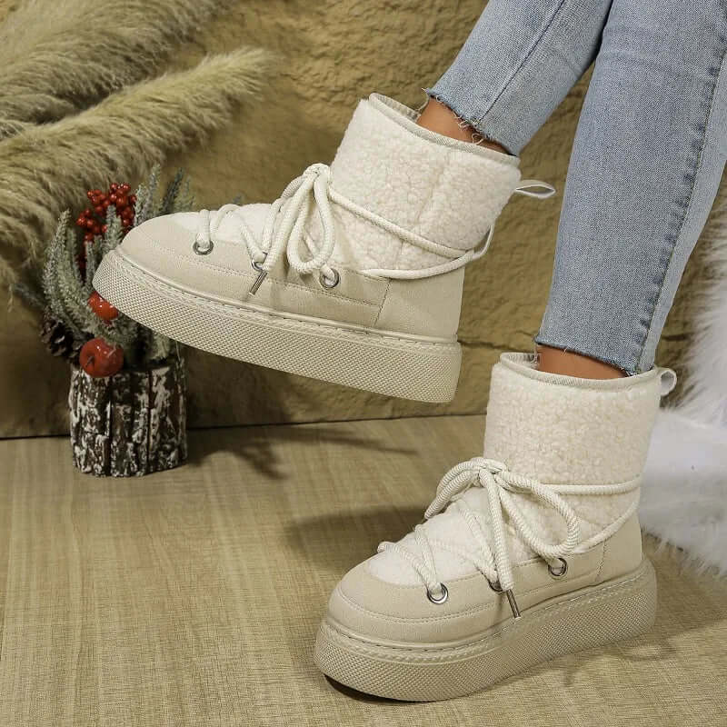 Bottes neige femme – Mi-mollet – Imperméables – Laçage – Doublure fourrure