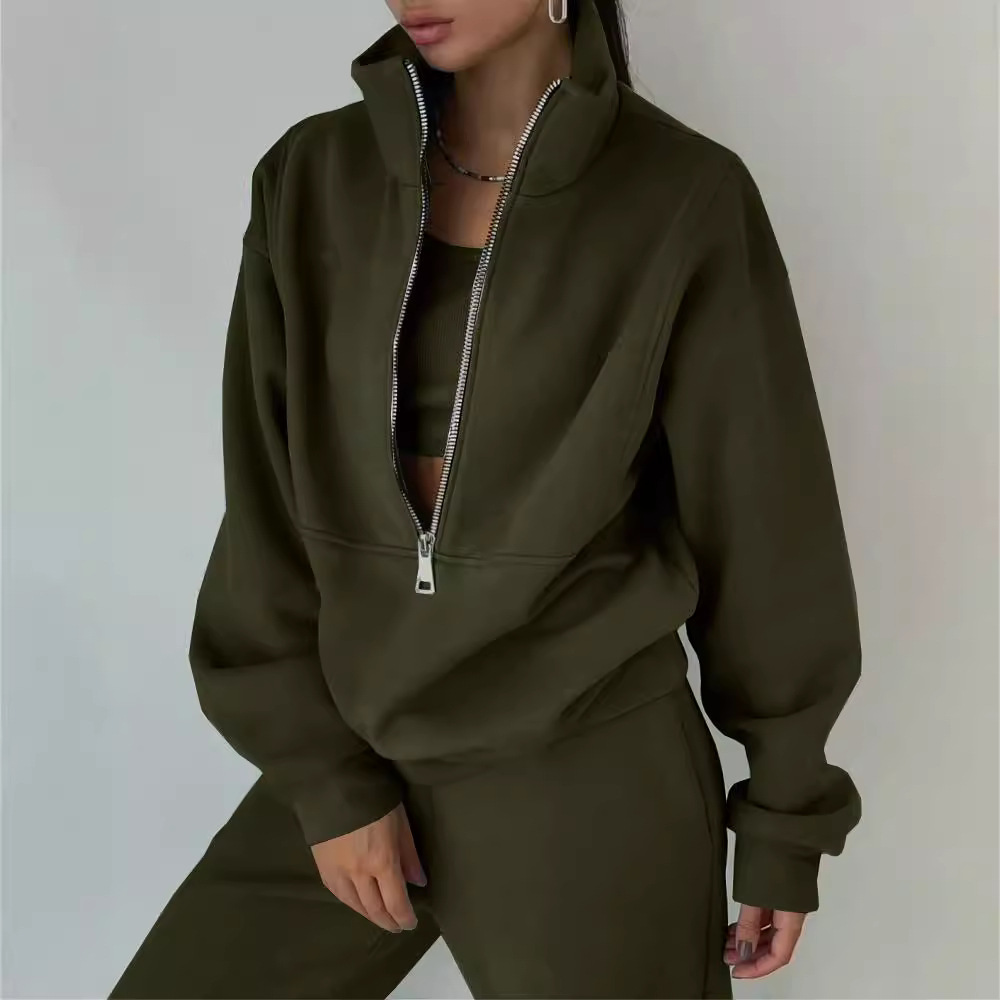 Ensemble de survêtement femme – Coupe décontractée – Col zippé – Taille élastique